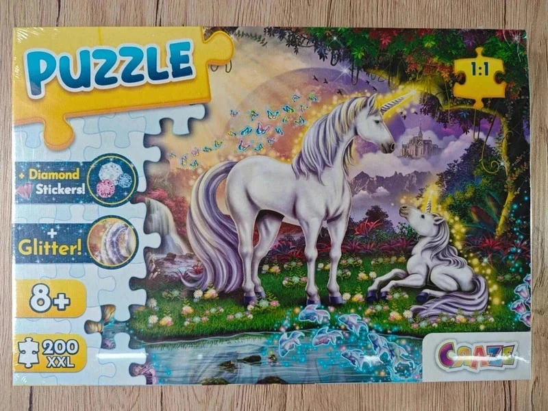 [N3UF] Puzzle enfant CRAZE 200 pièces – Mystic Lake Licorne avec diamants autocollants -2322 – photo 2